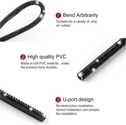 LivTee Bling Car Air Vent Outlet Moulding Trim, 10PCS Car Air Conditioner Decoration Strip, Bling Rhinestone Diamond Car Interior Accessories for Women and Teens, Black