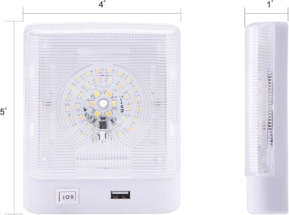Facon 12V RV Interior Lights with Fast USB Charger (5V/2.4A), Dual-Tone 3000K/4000K Smart Lighting Upgrade for RVs, Campers, Boats, Square Single Pancake RV Lighting