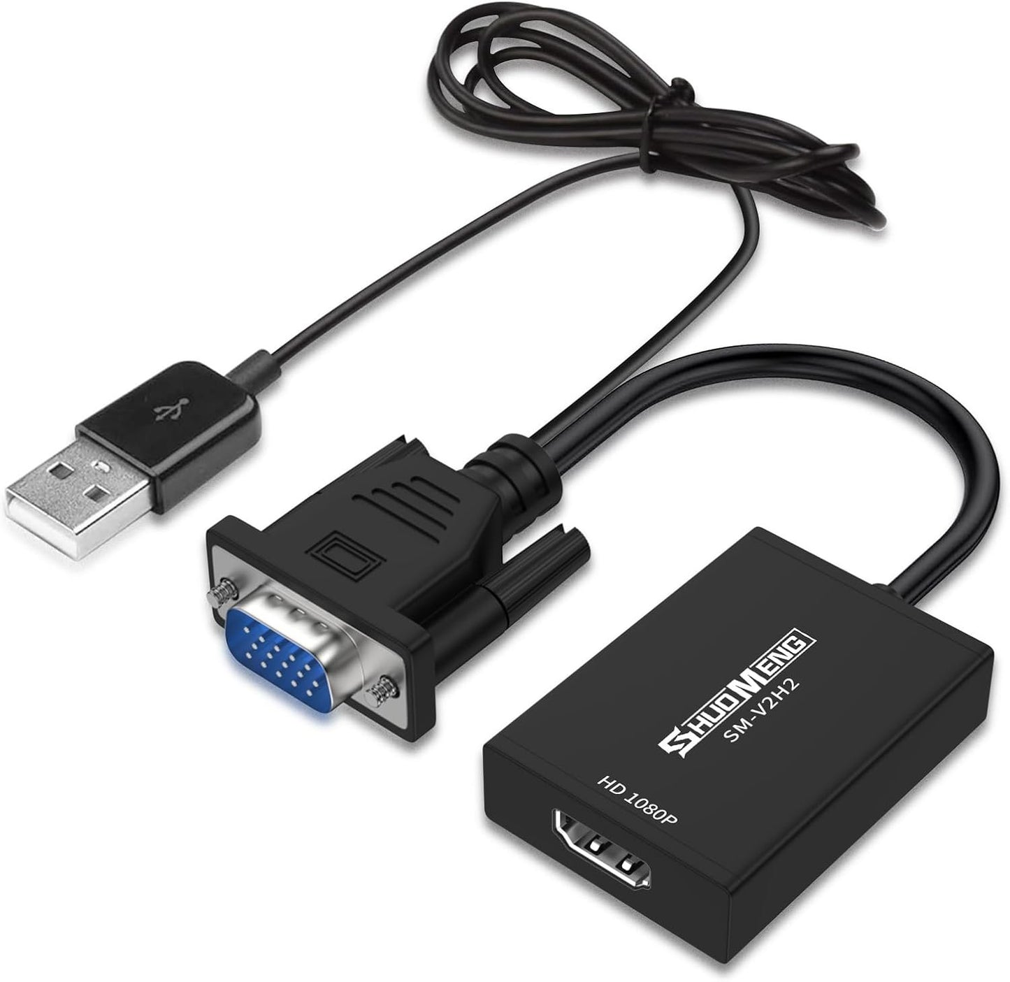 VGA to HDMI Adapter with USB Audio, 1080P@60Hz VGA Source to HDMI Display Converter Male to Female for Old Computer, Laptop to Monitor, Projector