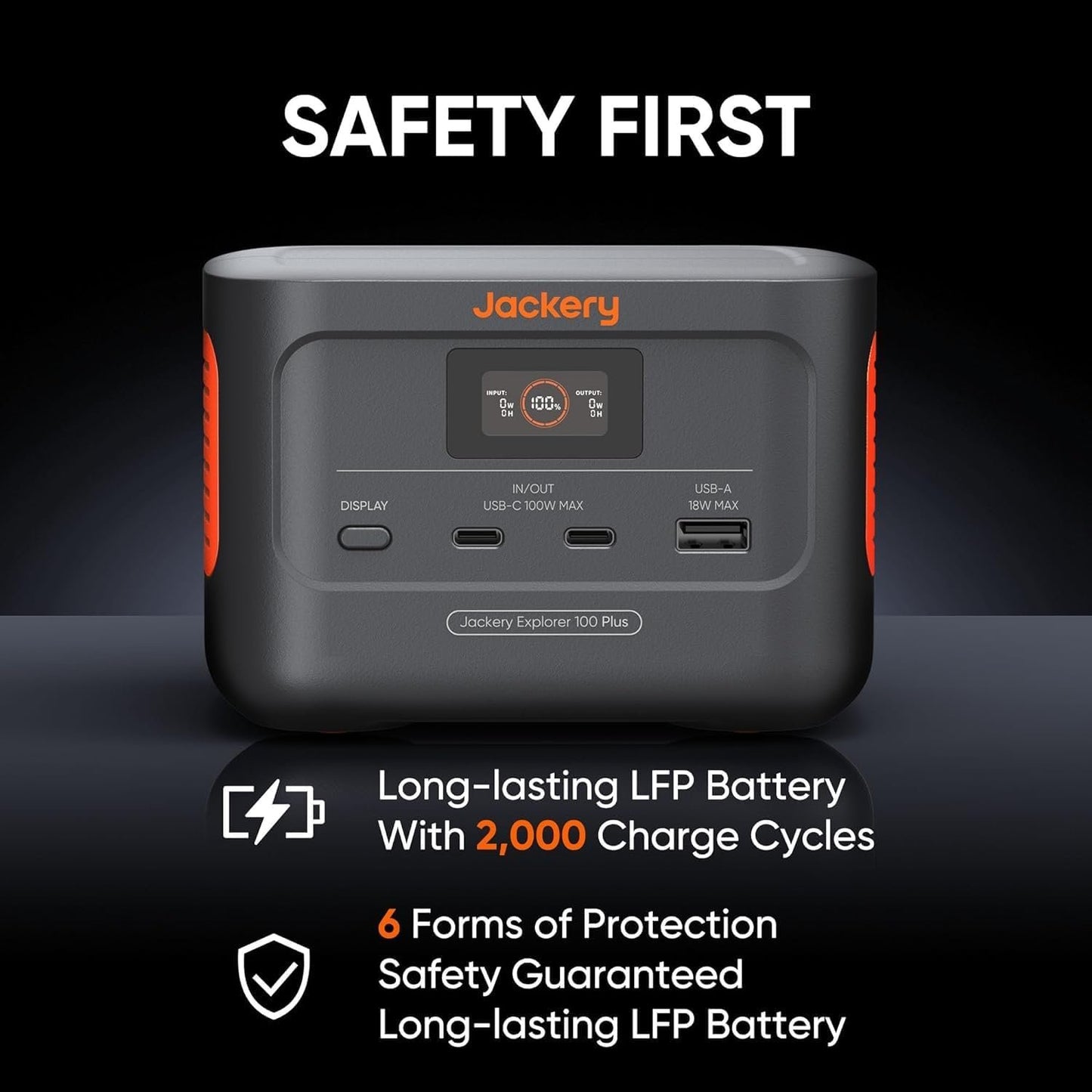Jackery Explorer 100 Plus Portable Power Station, 99Wh LiFePO4 Battery Solar Generator, 128W Carry-on Power for Flight Train Travel, 100W Dual PD 3.0 Fast Charge (Solar Panel Optional)
