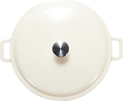 AmazonBasics Enameled Cast Iron Covered Casserole Skillet, 3.3-Quart, White