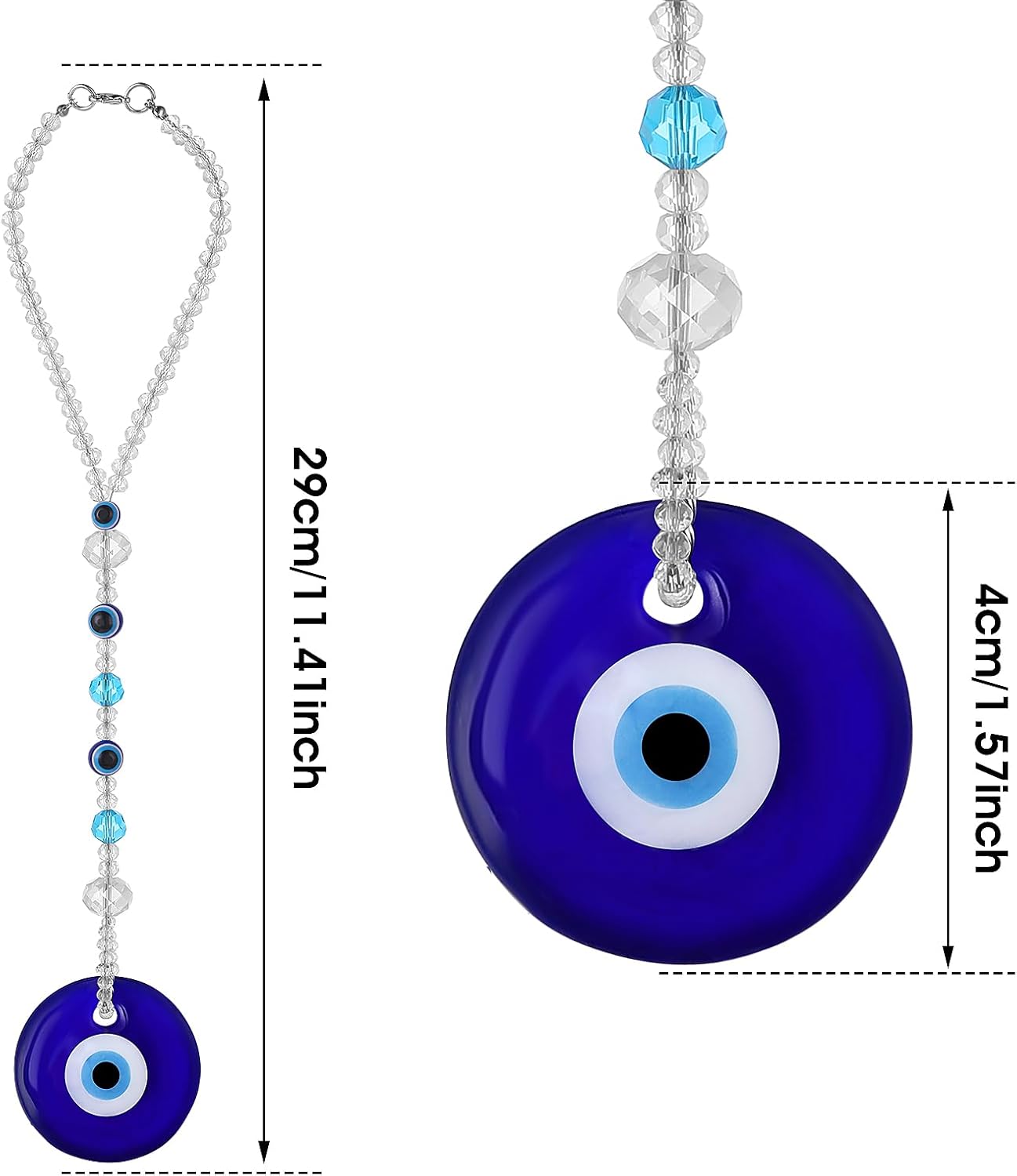 Cobee Evil Eye Car Hanging Ornament- Evil Blue Eye Charms for Car Rear View Mirror, Evil Eye Beaded Decor Car Charms Pendant, Car Amulet Ornament for Protection & Blessing (Classic Evil Eye)