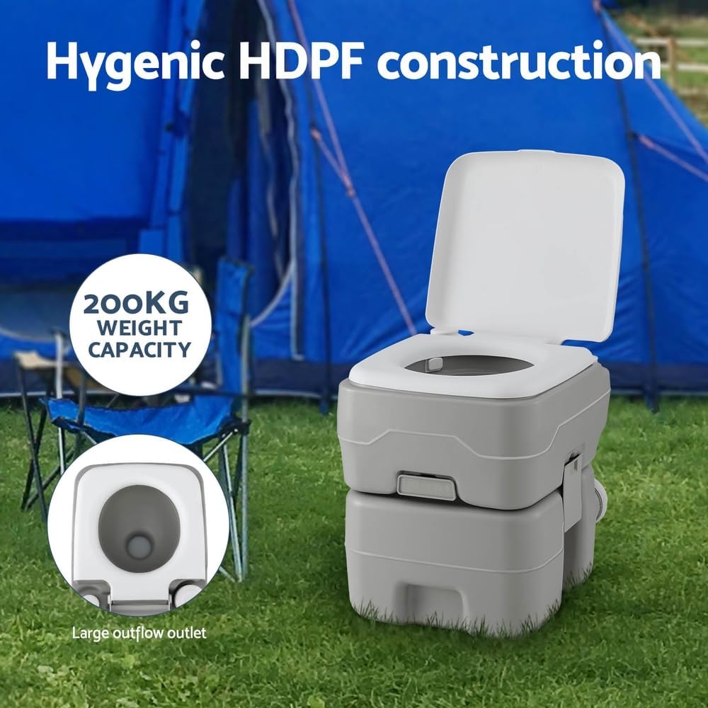 Weisshorn Portable Toilet, 20L Camping Toilets Flush Travel Squatty Potty Outdoor Camp Hiking Caravan Car Boating Fishing Gear, 50 Flushes Waste Tank Grey