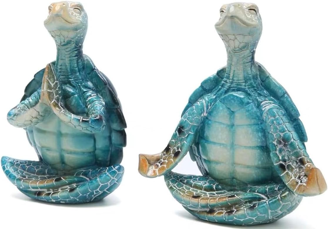 Sea Turtle Meditation Yoga Decor, Meditating Coastal Beach Decorations, Zen Yoga Resin Statue for Home Office Ornaments (Sit in Meditation)