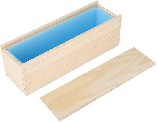 DIY Rose Pattern Handmade Bread Soap Mold Silicone Liner Wooden Box Cake Baking Tool for Home Kitchen Crafting Non Toxic Material 28.2x9x9cm (Sky blue silicone + wooden box)