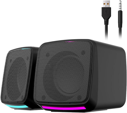 Aysoi PC Speakers, USB Powered Speaker Set, Jack AUX 3.5mm,Portable Mini Speaker for Laptop Smartphones MAC, Colorful RGB Lights