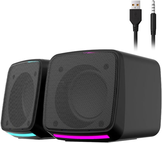 Aysoi PC Speakers, USB Powered Speaker Set, Jack AUX 3.5mm,Portable Mini Speaker for Laptop Smartphones MAC, Colorful RGB Lights