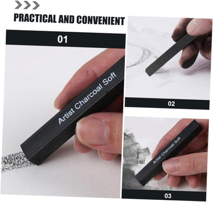 TEHAUX Professional Shading Charcoal Sticks 6 Soft-medium-hard Carbon Rods for Students