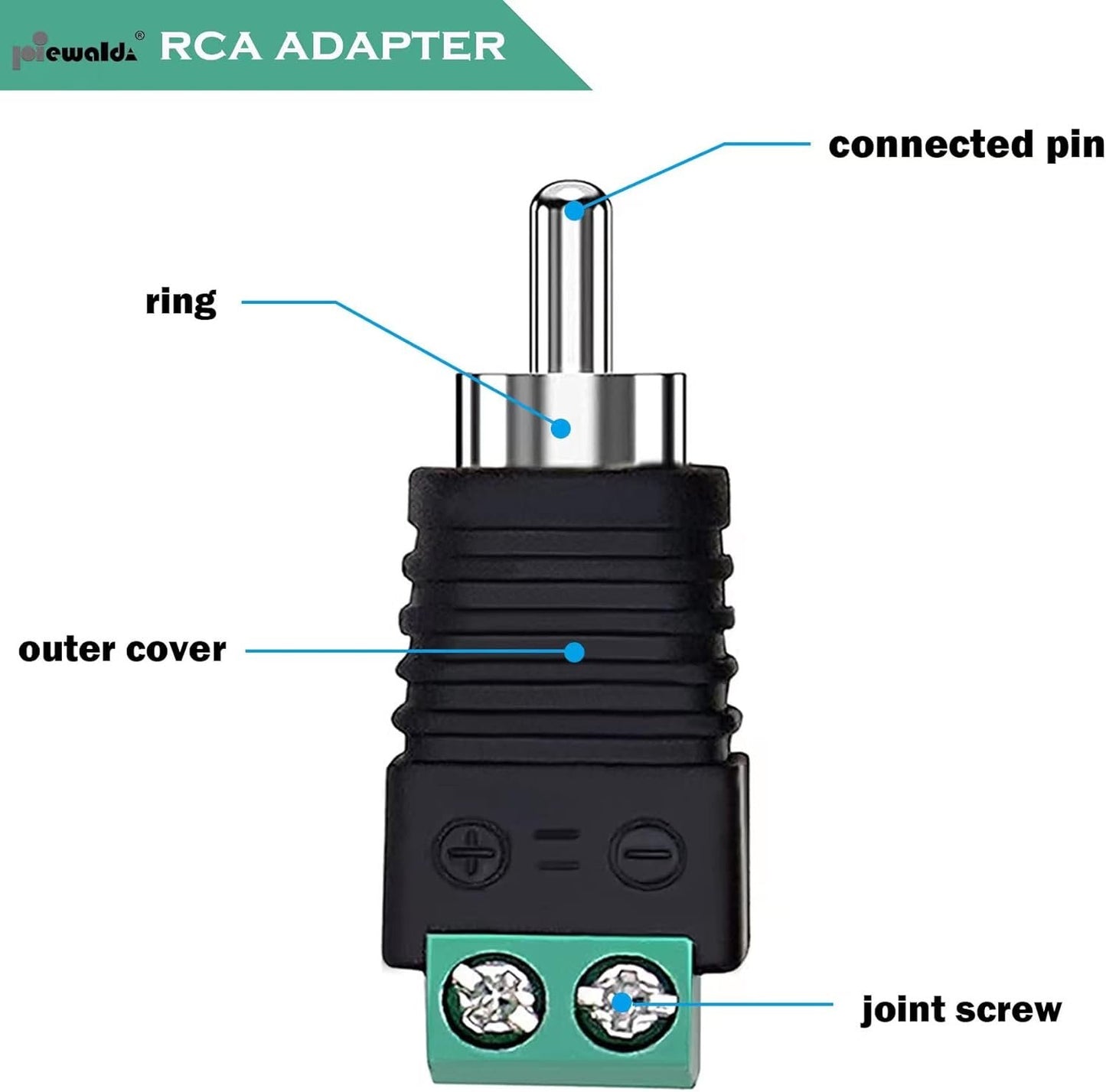 Niewalda RCA to AV Screw Terminal Adapter - 6pcs Male Plugs, Connector, Video Speaker Converter, Solderless Cable