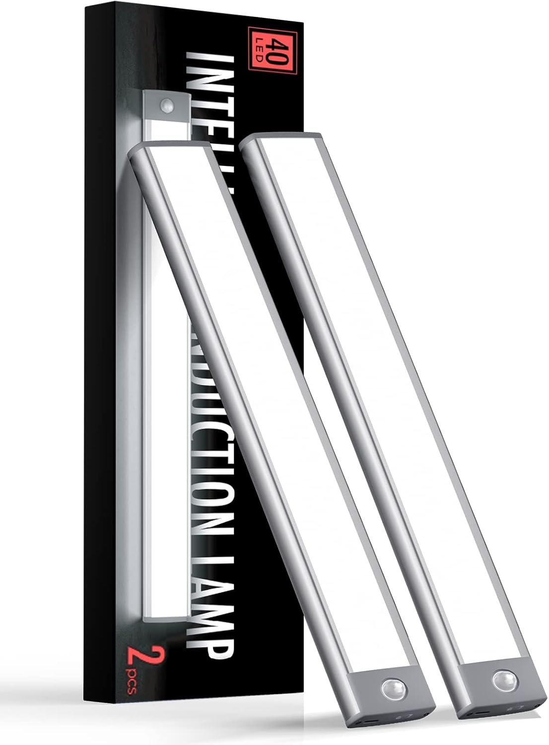 Under Cabinet Lights, Rechargeable battery operated lighting with 40 LED, Wireless Motion Sensor Light indoor (8000K), 4 Modes Night Light, Stick-On Magnetic Closet Lights for Kitchen, Hallway(2 Pack)