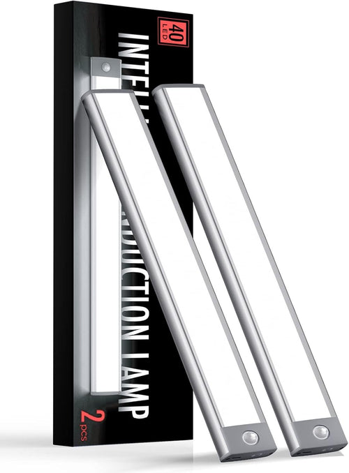 Under Cabinet Lights, Rechargeable battery operated lighting with 40 LED, Wireless Motion Sensor Light indoor (8000K), 4 Modes Night Light, Stick-On Magnetic Closet Lights for Kitchen, Hallway(2 Pack)