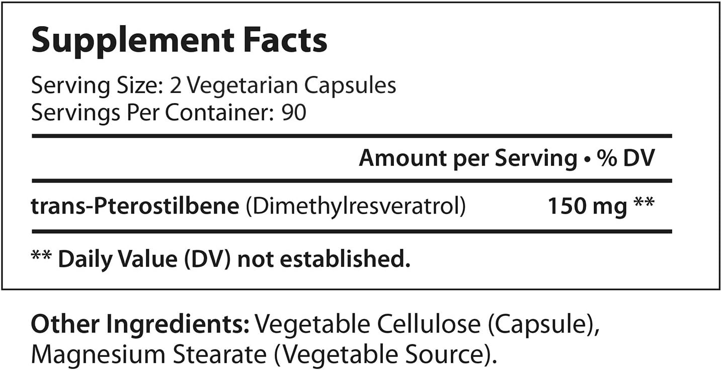 Pterostilbene 150mg, 180 Vegetarian Capsules, 3-Month Supply for Natural Wellness, Made in USA, Pure Natural Powder