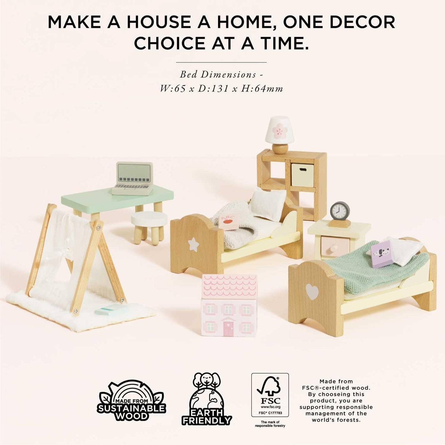Le Toy Van - Wooden Doll House Daisylane Children's Bedroom Play Set For Dolls Houses, Dolls House Furniture Sets - Suitable For Ages 3+