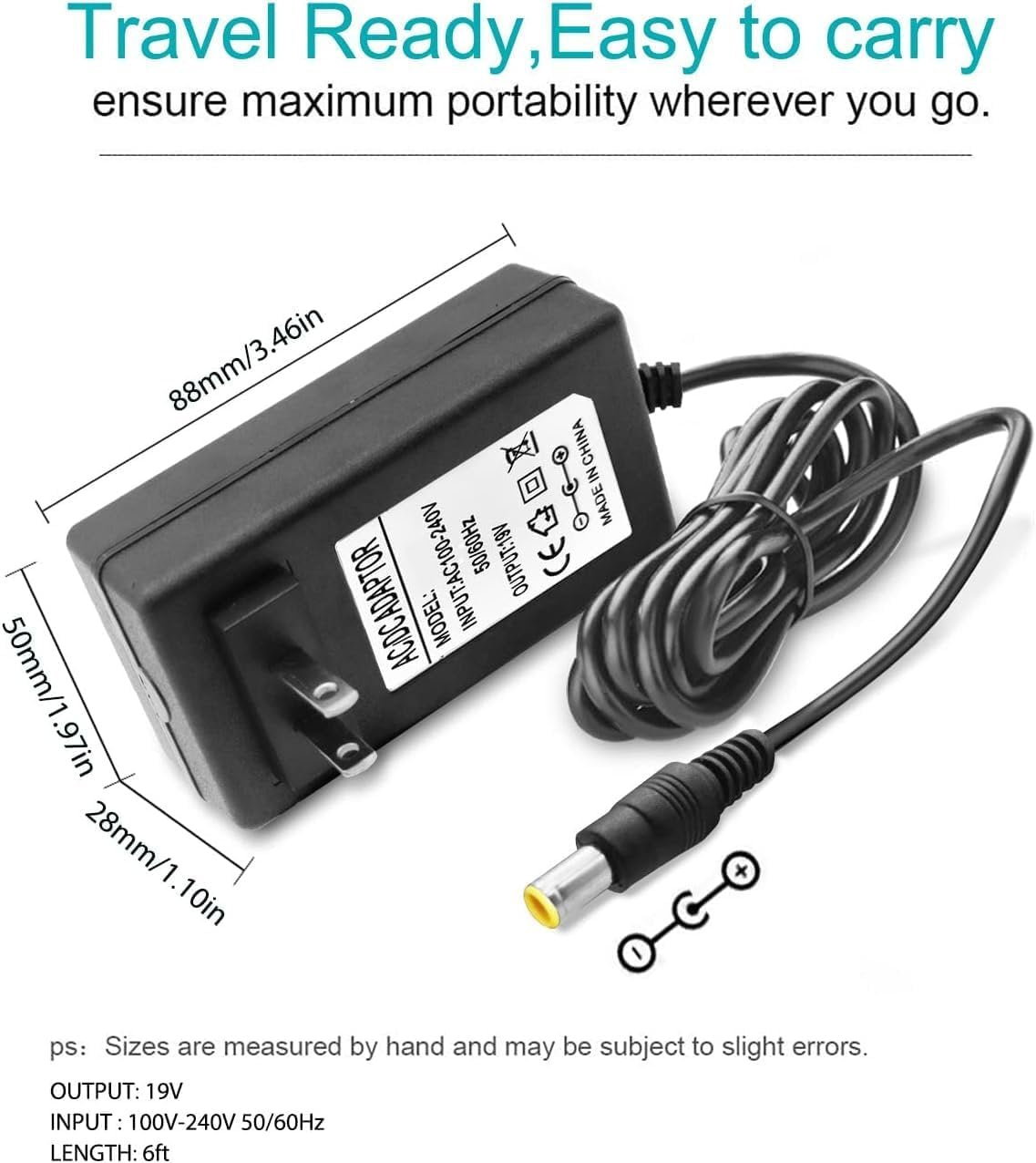 LG Power Adapter 19V 2.1A DC Supply for Electronics Monitor 32" 27" 24" 23" 22" 20" 19" LCD LED HD TV - Replacement Charger Cord
