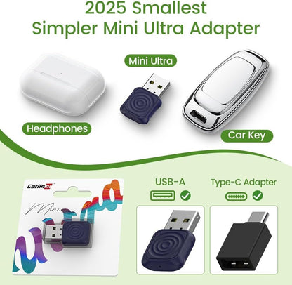 Wireless CarPlay Adapter CarlinKit Mini Ultra – 2 in 1 for Android Auto, Plug & Play Wired to Wireless Converter, Fastest Connection for Factory OEM Car 2019+ Models