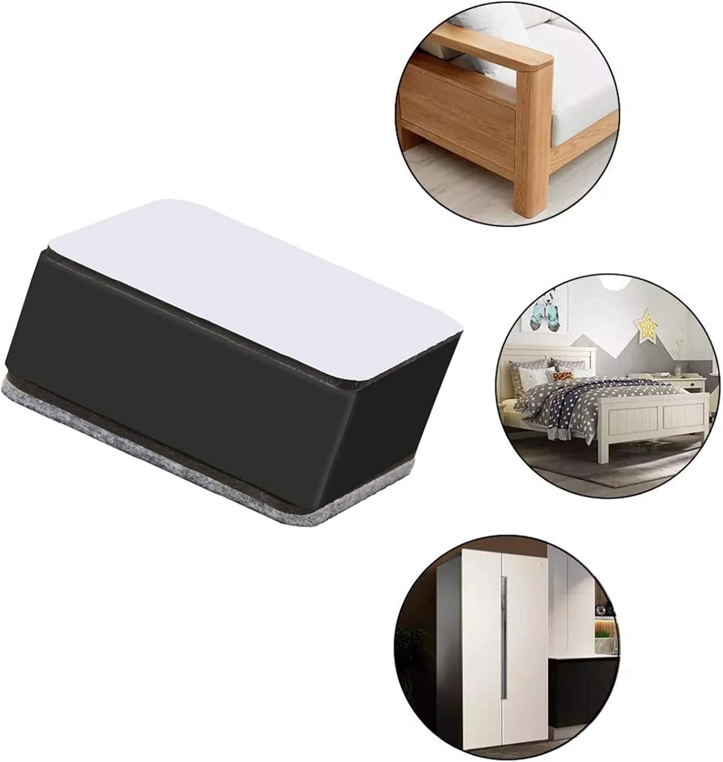 4 Pcs Carbon Steel Square Riser Bed Riser Feet Sticker for Furniture Sofa Table Wardrobe Desk