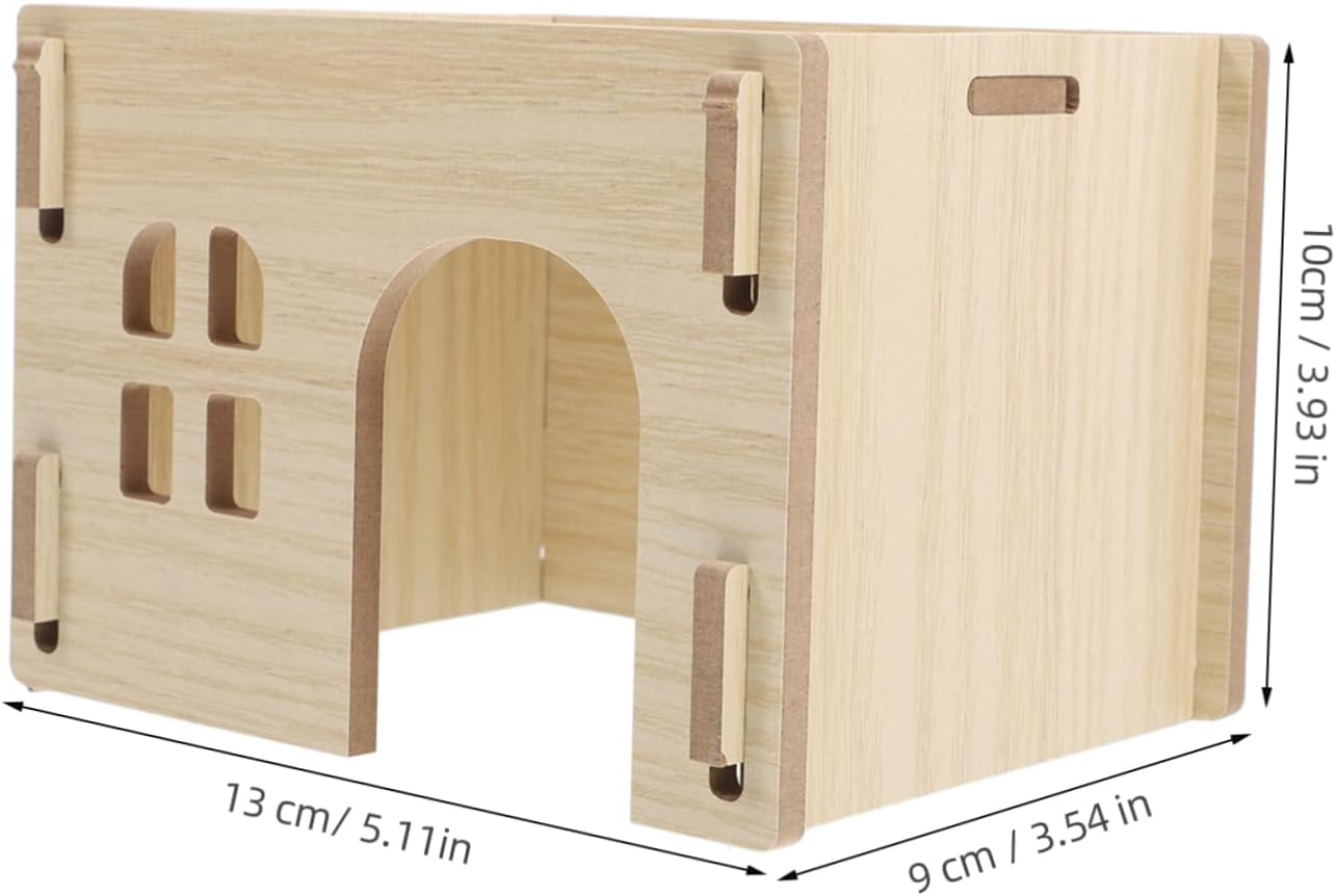 Wooden Hamster Hideout House Multifunctional Small Animal Habitat for Guinea Pig Chinchilla Hedgehog Rabbit Safe Wear Resistant Design with Feeding Watering Platform