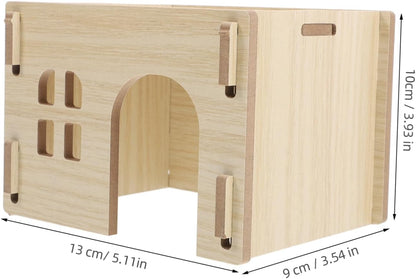 Wooden Hamster Hideout House Multifunctional Small Animal Habitat for Guinea Pig Chinchilla Hedgehog Rabbit Safe Wear Resistant Design with Feeding Watering Platform