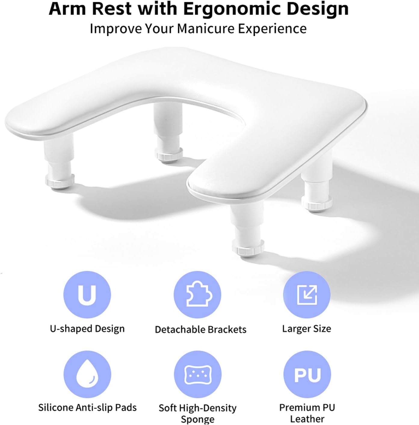REASOR Adjustable Height Arm Rest for Nails,15° Tilted Design, PU Leather Memory Foam Cushion, Ideal for Nail Technicians and Nail Care, Large Bottom Space, Fits 90% of Nail Dryers, Portable and Easy to Store