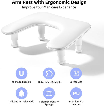 REASOR Adjustable Height Arm Rest for Nails,15° Tilted Design, PU Leather Memory Foam Cushion, Ideal for Nail Technicians and Nail Care, Large Bottom Space, Fits 90% of Nail Dryers, Portable and Easy to Store