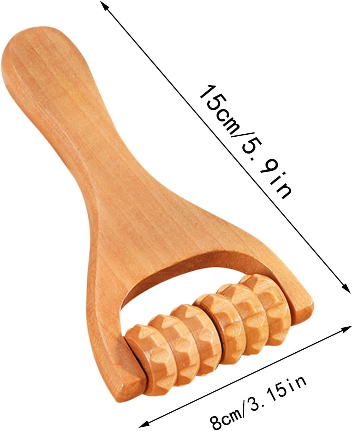 Wooden Roller Massager (5.9 in) - Portable Three Wheel Body Massage Tool for Deep Tissue, Muscle Relief, and Stress Reduction