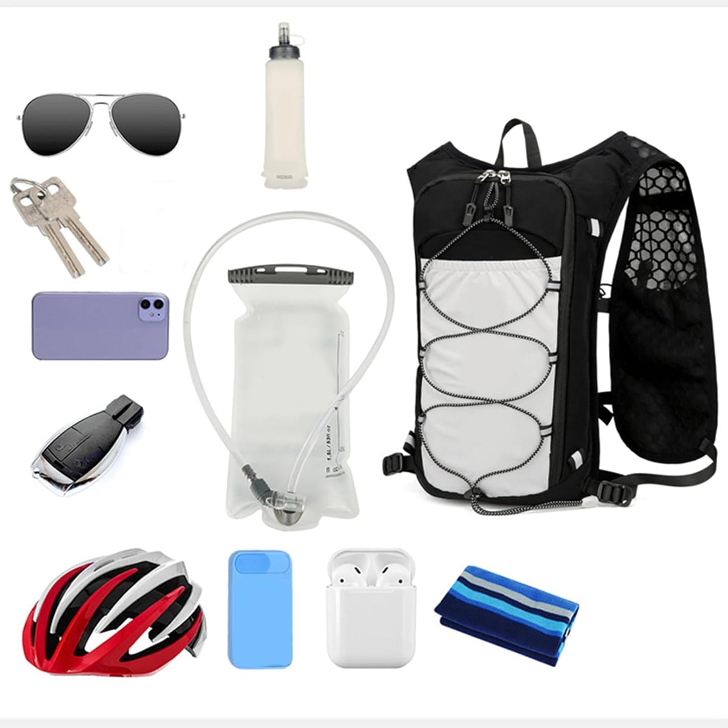 Running Backpack, Reflective Hydration Vest, Breathable Adjustable Sports Bag with 15L Water Bladder, Lightweight Outdoor Gear for Trekking Workout Riding Camping Fishing Travel