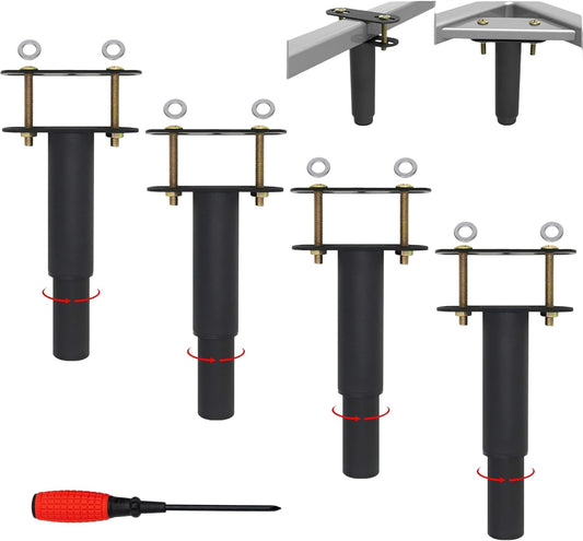 EURXLQ Adjustable Metal Bed Feet for Slatted Bases, Furniture, Sofas and TV - with Screws (Black, 4 Pieces, 12-18 cm)