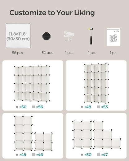SONGMICS Cube Storage Organizer, 16 Cube Closet Organizers 48.4 x 12.2 x 48.4 Inches, Cream White ULPC442M01