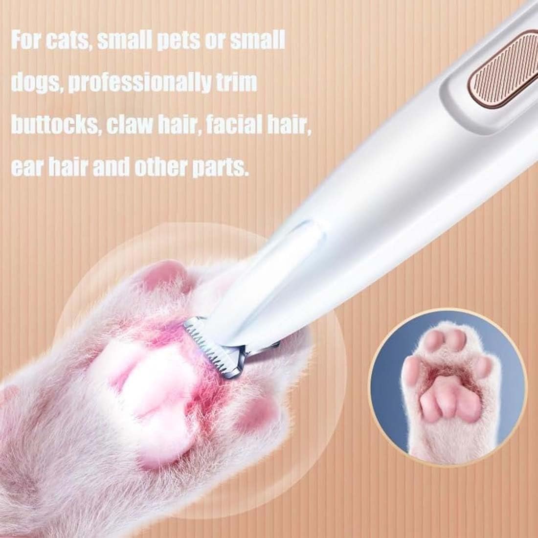 Saffory Dog Trimmer, Saffory Electric Dog Trimmer, Pet Micro Precision Trimmer, Dog Paw Trimmer for Grooming, Low Noise Dog Clippers, Rechargeable Pet Paw Trimmers with Led Light (White)