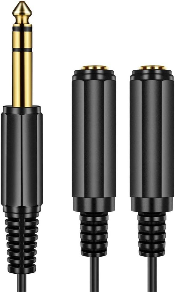 1/4" 6.35mm Stereo Plug/Male to Dual 1/4" 6.35mm Jack/Female Splitter Adapter Cable Converter 0.6 feet