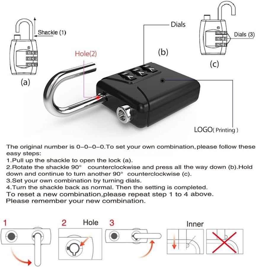Maizoon Combination Lock with 3-Digit Resettable Code Combo Lightweight and Cute Outdoor Padlock for High Security for Luggage Backpak Bag Suitcase Baggage Pack of 6