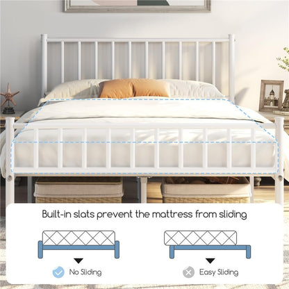 FullFurnique Metal Full Bed Frame, White Platform Bed Frame with Iron-Art Headboard and Footboard, Under Bed Storage, No Box Spring Needed, Steel Slat Support