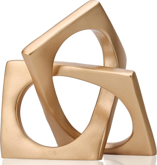 Modern Geometric Sculpture Gold Knot Statue Decor, Home Gold Bookcase Centerpiece Jax Decorative, Geometric Tabletop Sculpture and Figurines, for Golden Home Decor Accent, Cube Decorative Ornaments