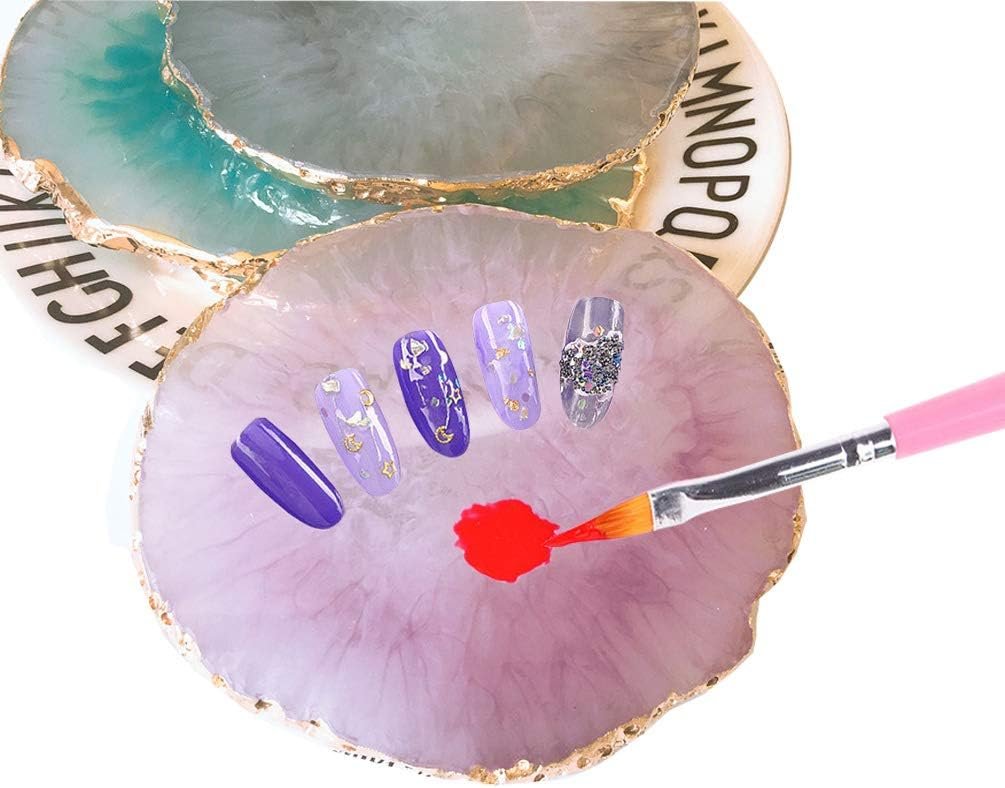 JASSINS Resin Nail Art Palette,Nail Art Painting Mixed Color Palette Gold Edge Nail Gel Color Makeup Display Board Pink