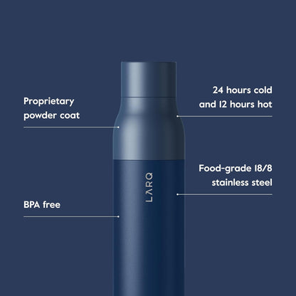 LARQ Bottle Twist Top 25oz - Insulated Stainless Steel Water Bottle | BPA Free | Reusable Water Bottle for Camping, Office, and Travel | Keep Drinks Cold and Hot, Monaco Blue