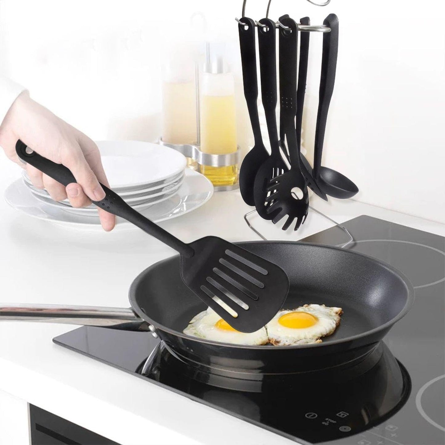 6 Piece Kitchen Cookware, Household Gadgets, Non-Stick Nylon Stirring Spoon, Kitchen Spatula, Long Handle Strainer, Kitchen Utensils Set