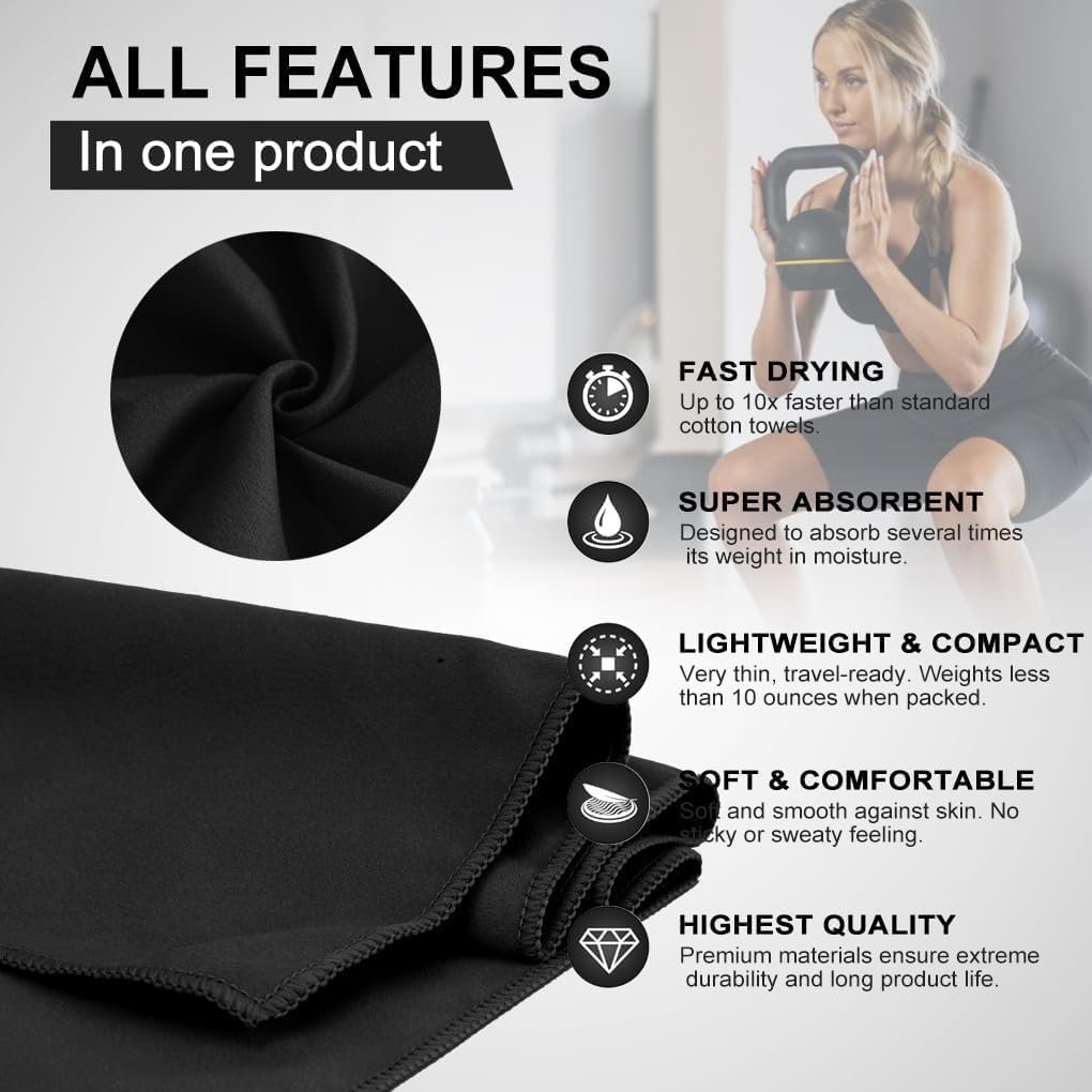 Vivva Microfibre Towel Travelï¼ŒCamping Towels Set of 3, Quick Drying Bath Towels, Sports Fitness Reversible Fleece Quick Drying Towels for Gym, Pool, Yoga, Beach, Outdoor Travel (Black)