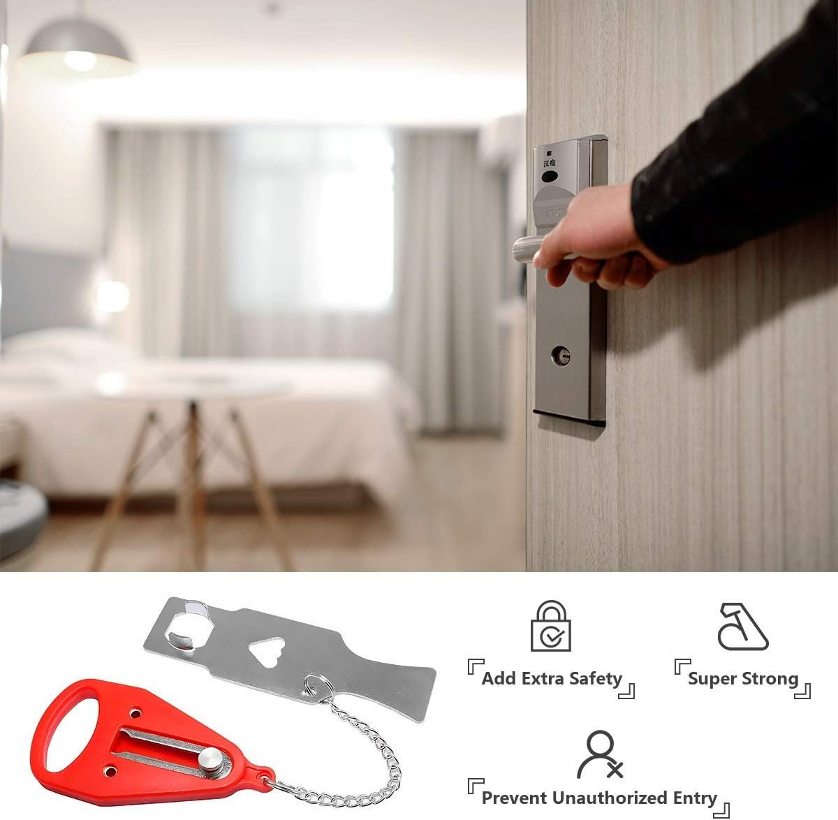 Portable Door Lock for Home and Travel Safety, Travel Lock, Airbnb Lock, Childproof Security Lock, Suitable for Home, Hotel, Living Security Device (Portable Lock 1.0, 1, Count)
