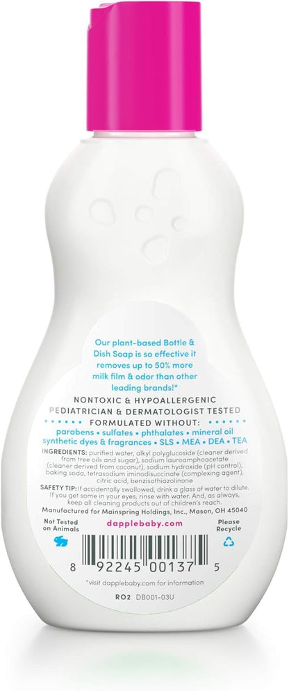 Dapple Baby - Bottle & Dish Soap, Plant Based Bottle Cleaner, Baby Safe Liquid Dish Soap, Fragrance Free Scented - Travel Size, 89 ml, 3 Ounces (Packaging may vary)