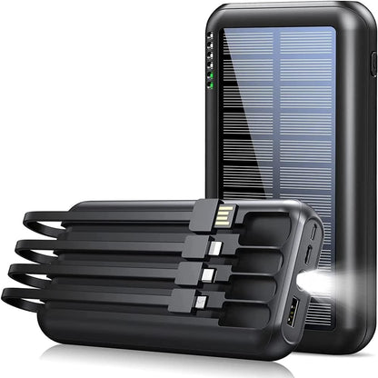 UYAYOHU Power-Bank-Solar-Portable-Charger - 40000mAh Power Bank Large Capacity Built in 3 Output and 1 Input Cables and Flashlight 5V3.1A Quick Charge Compatible with All Smart Phones and USB Devices