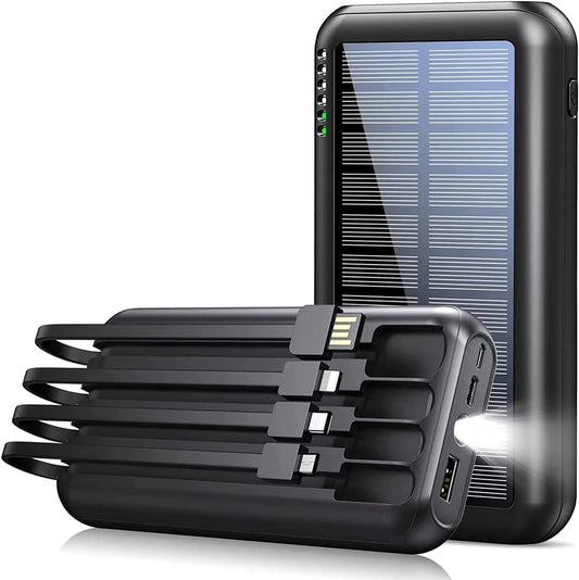 UYAYOHU Power-Bank-Solar-Portable-Charger - 40000mAh Power Bank Large Capacity Built in 3 Output and 1 Input Cables and Flashlight 5V3.1A Quick Charge Compatible with All Smart Phones and USB Devices