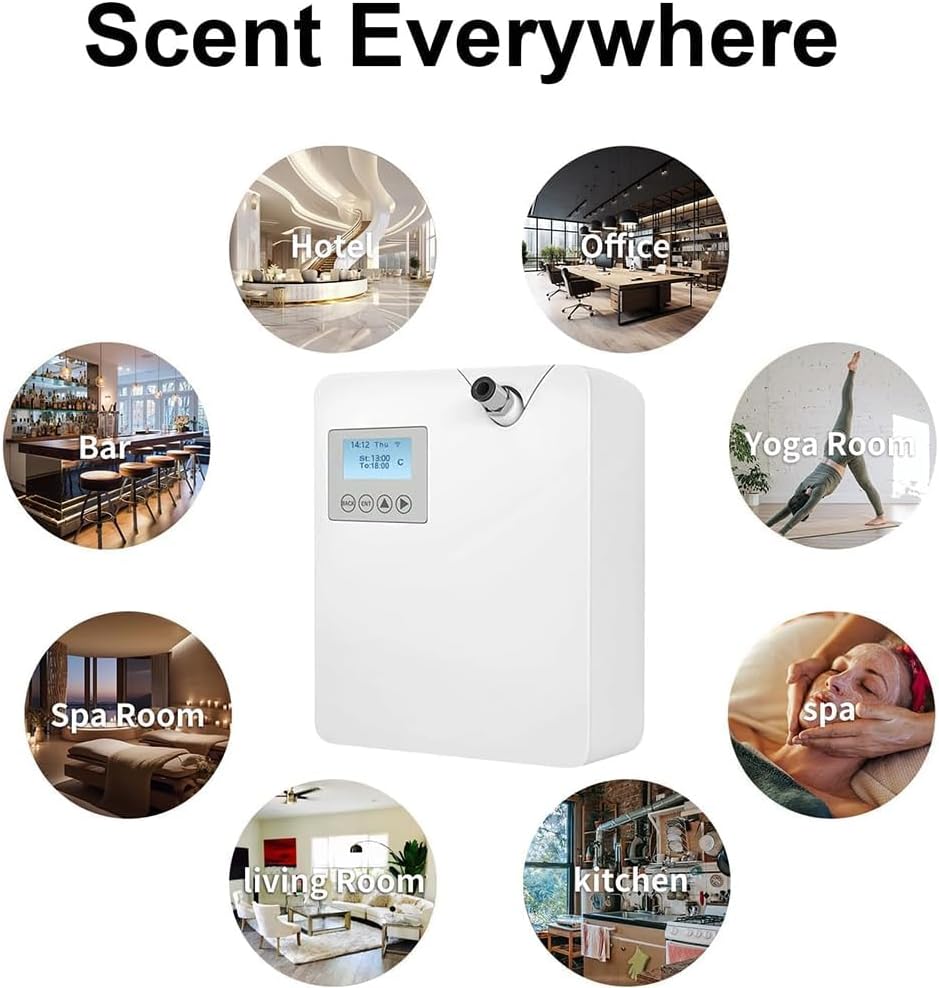 Smart Scent Air Machine, 300ML Aromatherapy Diffuser with Touch Screen & Bluetooths/WiFi Remote App Control, Covering 300-400m³, for Home, Hotel, Office, Bedroom, Spa White