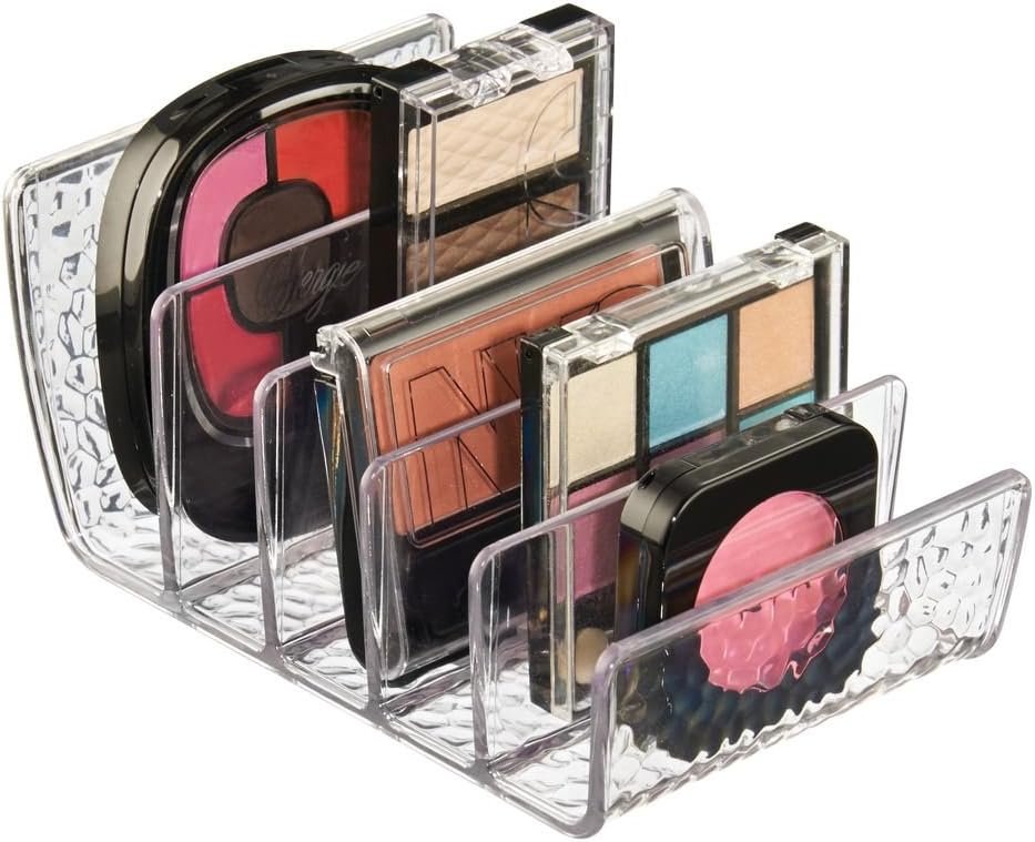 iDesign Rain Vertical Textured Plastic Palette Organizer for Storage of Cosmetics, Makeup, and Accessories on Vanity, Countertop, or Cabinet, 9.25" x 3.86" x 3.20", Clear