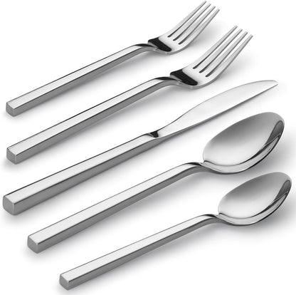 Alata Cube 20-Piece Forged Silverware Set Stainless Steel Flatware Set,Service for 4,Include Fork Spoon Knife,Mirror Polished Cutlery Set,Utensil Sets for Home Restaurant Hotel Wedding,Dishwasher Safe