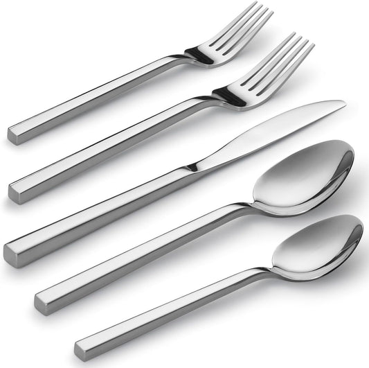 Alata Cube 20-Piece Forged Silverware Set Stainless Steel Flatware Set,Service for 4,Include Fork Spoon Knife,Mirror Polished Cutlery Set,Utensil Sets for Home Restaurant Hotel Wedding,Dishwasher Safe