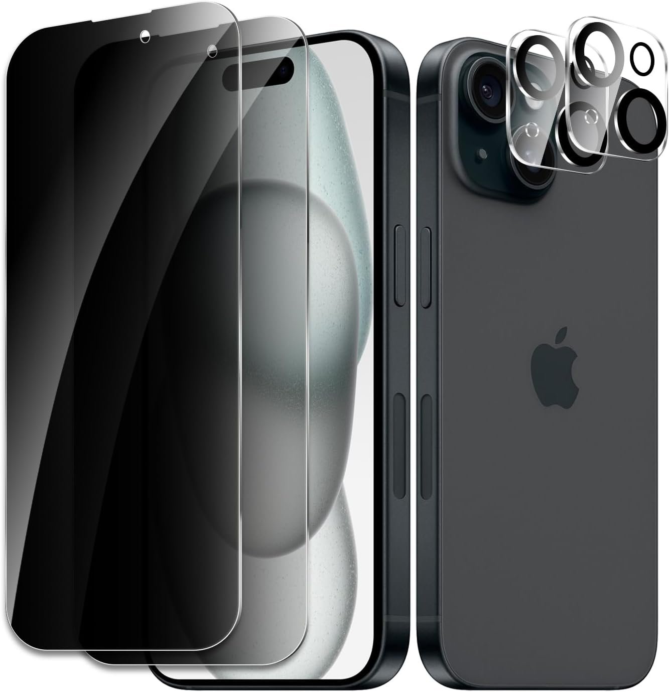 [2+2 Pack] Privacy Screen Protector for Apple iPhone 15, Anti-Spy Shatterproof Tempered Glass with Camera Lens Tempered Glass 9H Hardness Bubble Free Anti-Glare Case Friendly