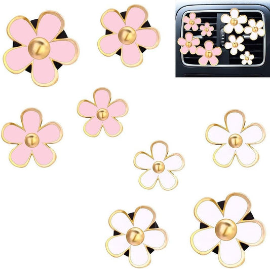 DEDC Car Air Fresheners, 8 Pcs Car Scents Air Freshener, Car Vent Clip Air Freshener, Flower Air Freshener Car Clips, Pink & White