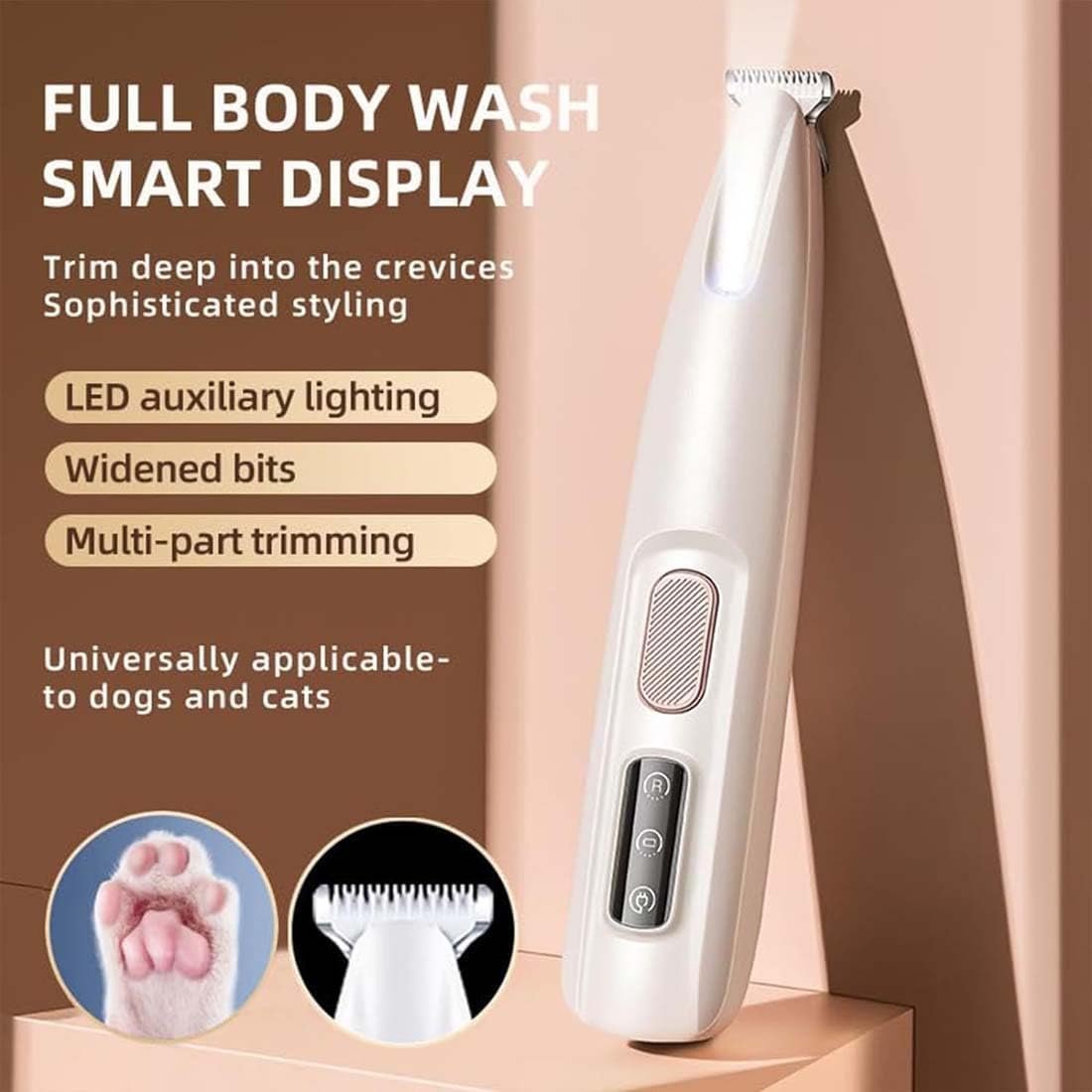 Saffory Dog Trimmer, Saffory Electric Dog Trimmer, Pet Micro Precision Trimmer, Dog Paw Trimmer for Grooming, Low Noise Dog Clippers, Rechargeable Pet Paw Trimmers with Led Light (White)