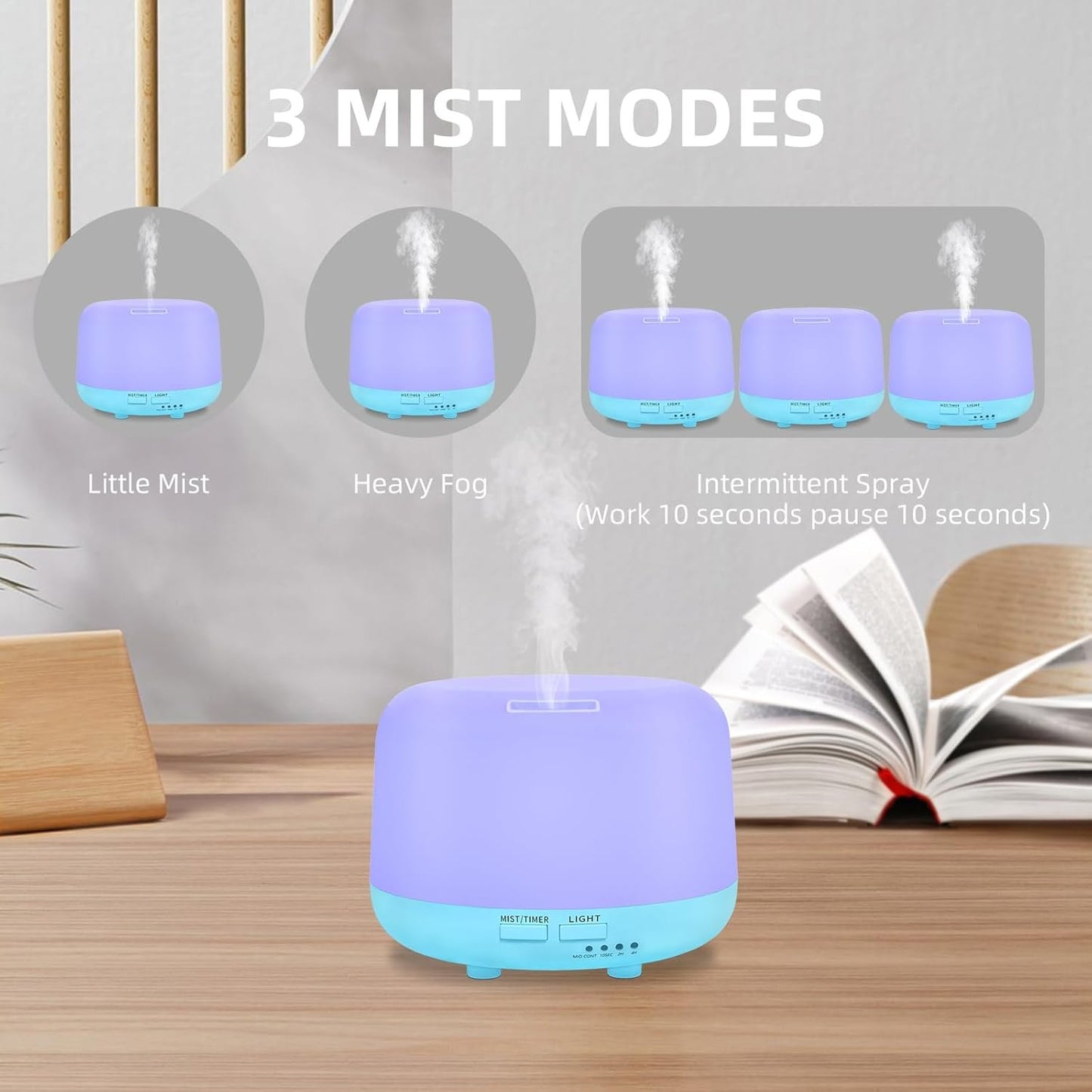 CHOUWEEK 300ML Air Diffuser for Essential Oils, Ultrasonic Aromatherapy Diffuser, Remote Control Aroma Diffuser Humidfer, 7Color Changing LED Light,Auto-Off, Timer for Home, Bedroom, Office, Kids.