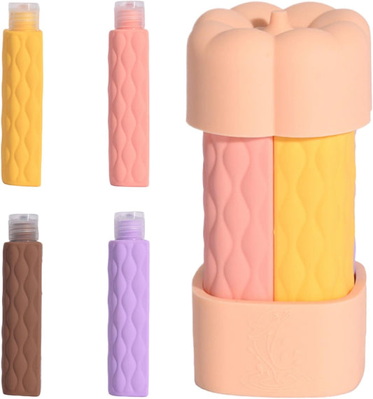 Travel Shampoo Bottles, Refillable Containers, 4-in-1 Leakproof Silicone Design, Approved Twist Dispenser, for Home, Gym, Hiking, Camping, Vacation, 2.52x5.39 Inches
